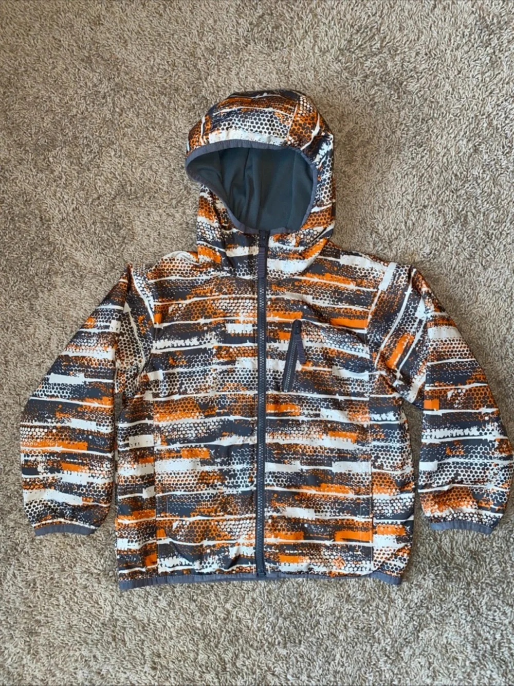 Columbia Jacket Youth 4/5 Orange Gray Omni-Dry Hooded Fleece Lined Windbreaker